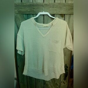 Casual Cream Waffle Knit V-Neck Tee
